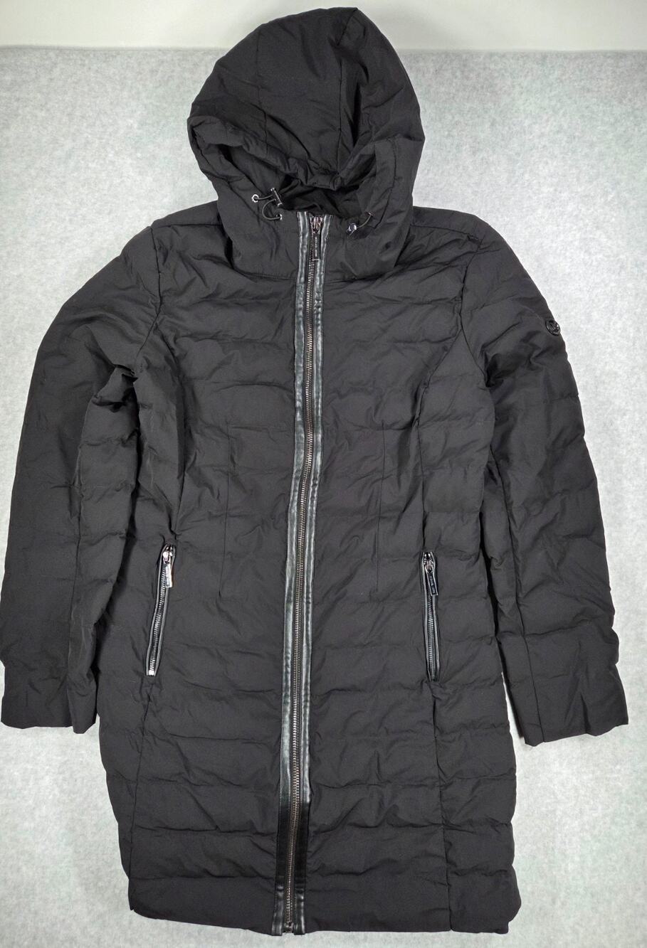 Michael Kors Packable Puffer Coat Womens Medium M Black Hooded Jacket winter